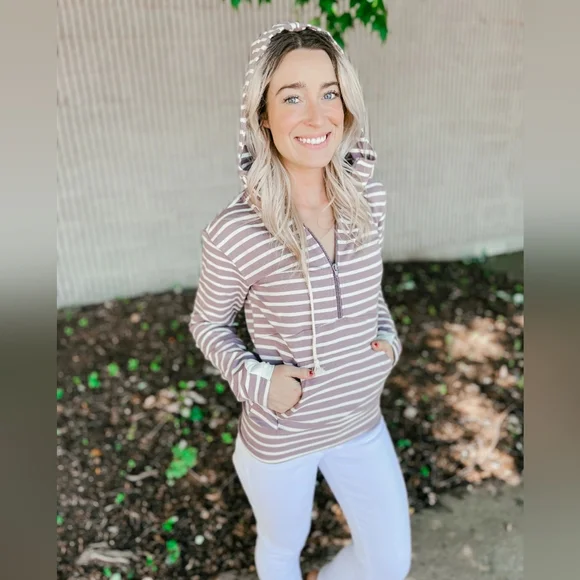 Vanilla Bay Brown and White Striped Hoodie - Picture 1 of 7
